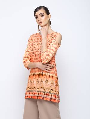 Peach printed rayon short kurti 3