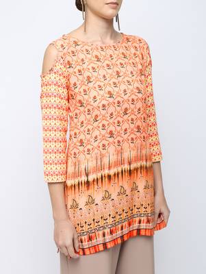 Peach printed rayon short kurti 4