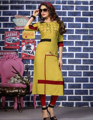 Yellow Embroidered Rayon Kurti 1