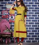 Yellow Embroidered Rayon Kurti