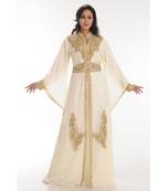 Cream georgette embroidered zari work islamic-kaftans