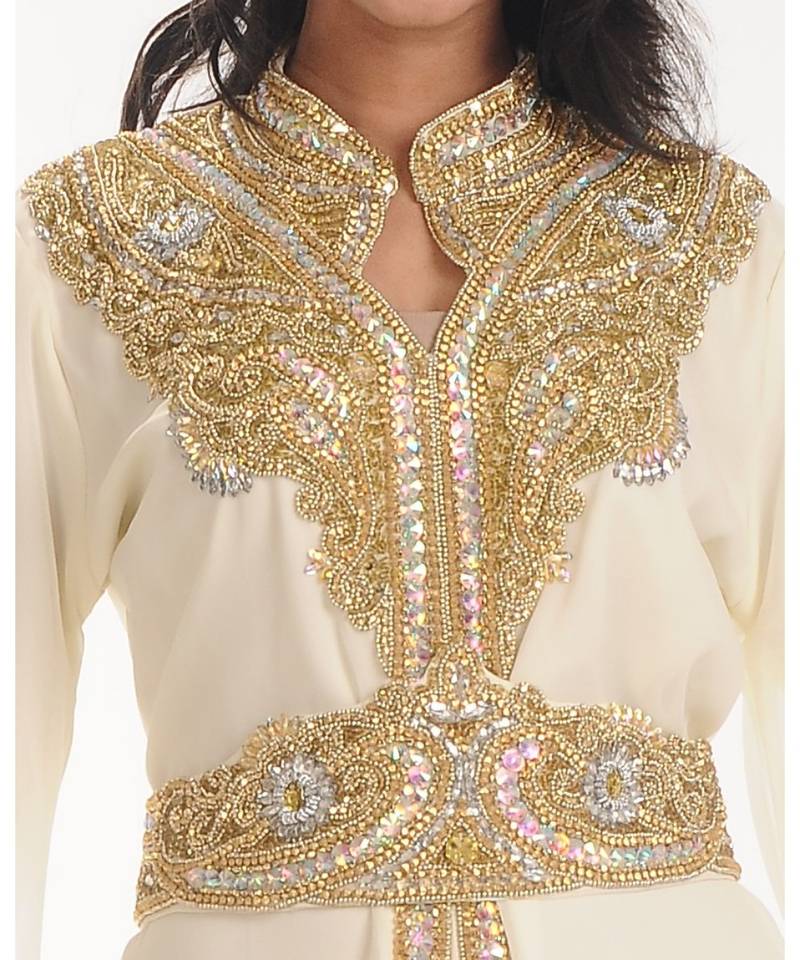 Cream georgette embroidered zari work islamic-kaftans