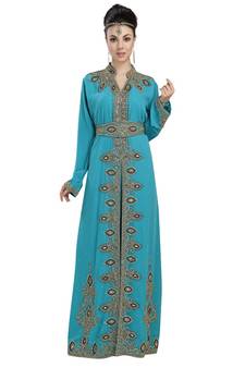 turquoise georgette embroidered zari work islamic-kaftans