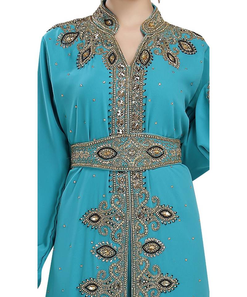 turquoise georgette embroidered zari work islamic-kaftans