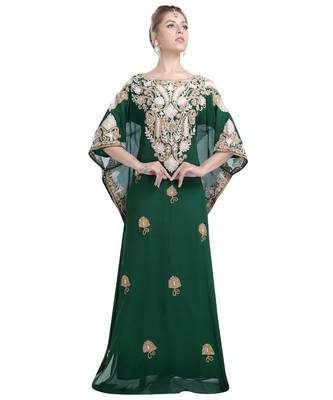 green georgette embroidered zari work islamic-kaftans 1