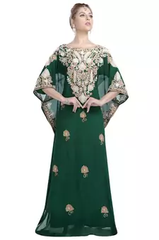 green georgette embroidered zari work islamic-kaftans