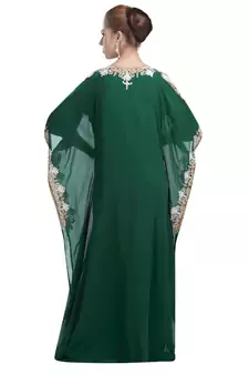 green georgette embroidered zari work islamic-kaftans