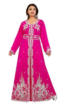 Pink Georgette Embroidered Zari Work Kaftan 1