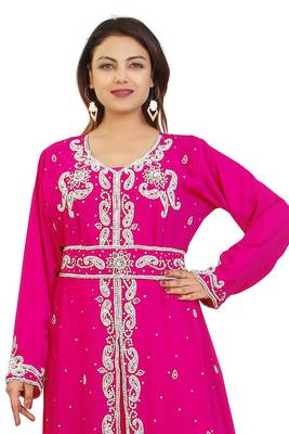 Pink Georgette Embroidered Zari Work Kaftan 2