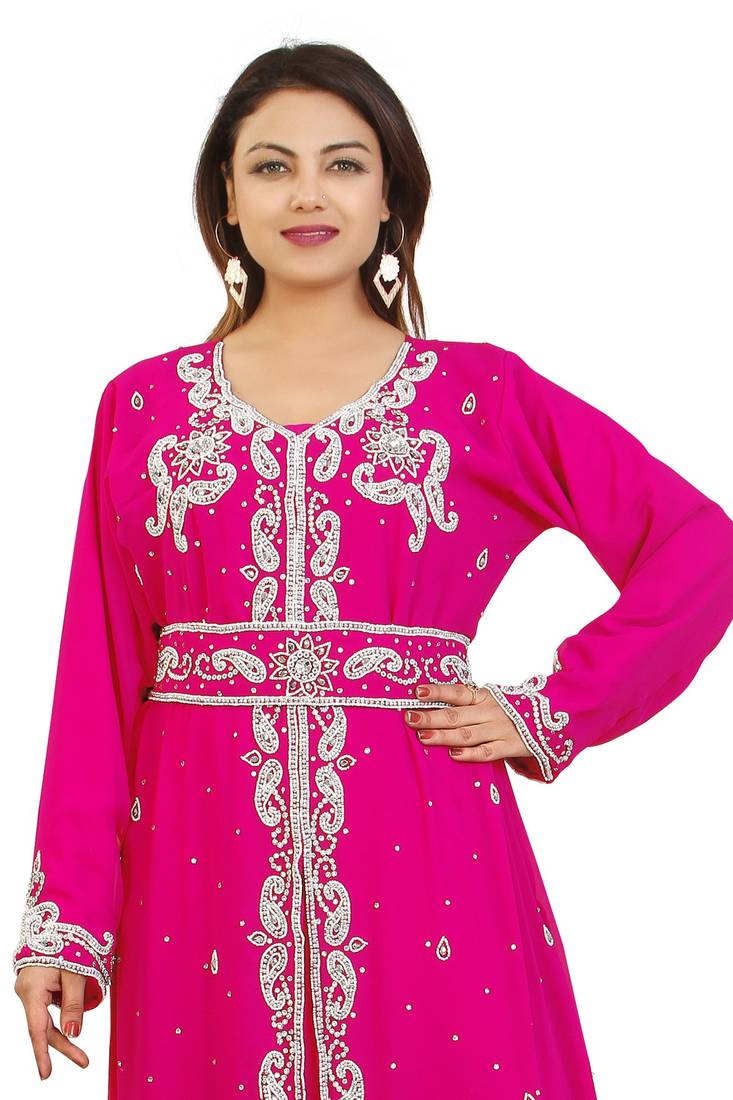Pink Georgette Embroidered Zari Work Kaftan