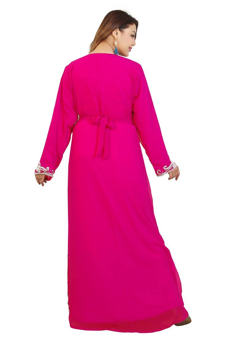 Pink Georgette Embroidered Zari Work Kaftan