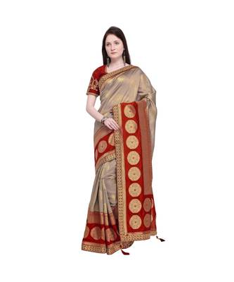 multicolor embroidered jacquard saree with blouse 1