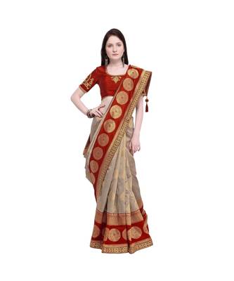multicolor embroidered jacquard saree with blouse 2