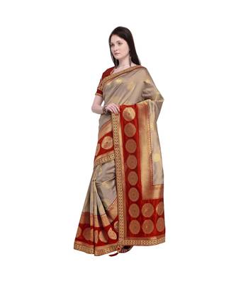 multicolor embroidered jacquard saree with blouse 3