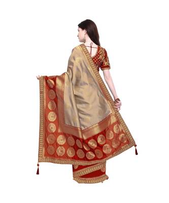 multicolor embroidered jacquard saree with blouse 4