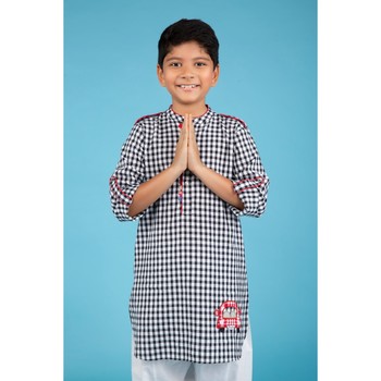 Black Gingham Checks Kurta Pyjama With 
