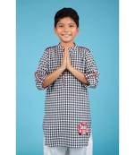 Black Gingham Checks Kurta Pyjama With Car Patch Kurta
