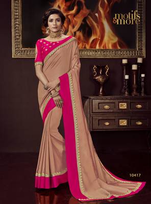 Peach embroidered satin saree with blouse 1