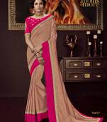 Peach embroidered satin saree with blouse