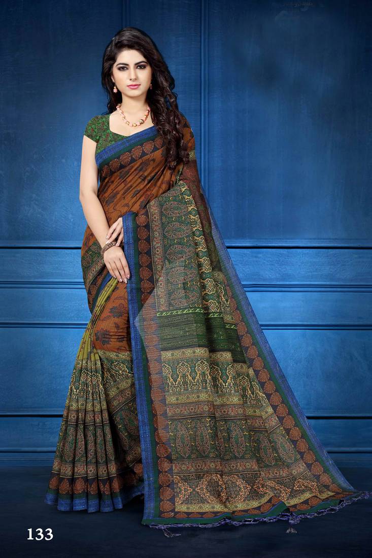Multicolor woven tanjore silk saree with blouse