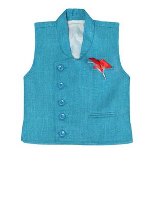 Blue plain jute boys nehru jacket 1