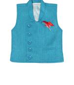 Blue plain jute boys nehru jacket