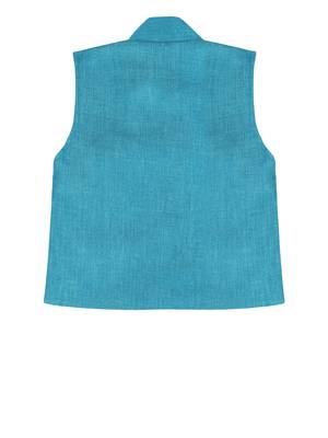 Blue plain jute boys nehru jacket 3