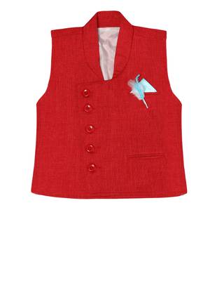 Red plain jute boys nehru jacket 1