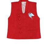 Red plain jute boys nehru jacket