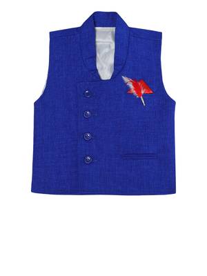 Blue plain jute boys nehru jacket 1