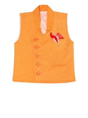 Yellow plain jute boys nehru jacket 1