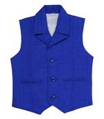 Blue plain jute boys nehru jacket