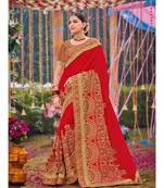red embroidered georgette saree with blouse