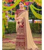 beige embroidered satin saree with blouse