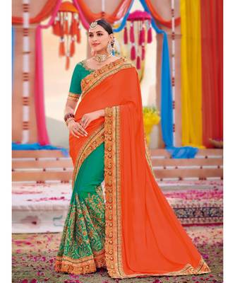 orange embroidered georgette saree with blouse 1