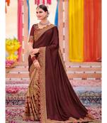 brown embroidered satin saree with blouse