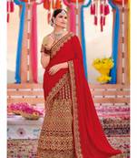 red embroidered georgette saree with blouse