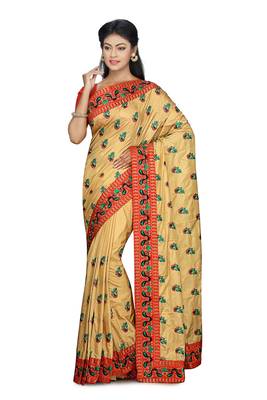 Gold Embroidered Art Silk Saree With Blouse 1