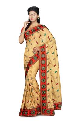 Gold Embroidered Art Silk Saree With Blouse 1