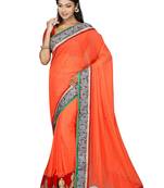 Orange Embroidered Shimmer Saree With Blouse
