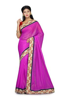 Purple Embroidered Shimmer Saree With Blouse 1