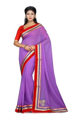 Purple Embroidered Georgette Saree With Blouse 1