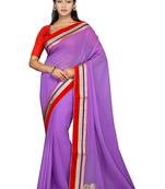 Purple Embroidered Georgette Saree With Blouse