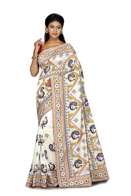 Multicolor Embroidered Raw Silk Saree With Blouse 1