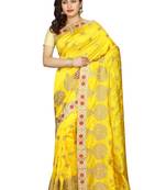 Yellow Embroidered Raw Silk Saree With Blouse
