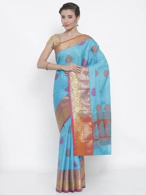 CLASSICATE fom the house of The Chennai Silks Women's Sky Blue Organza Saree With Blouse Piece 1