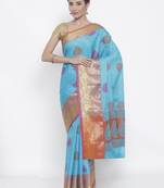 CLASSICATE fom the house of The Chennai Silks Women's Sky Blue Organza Saree With Blouse Piece