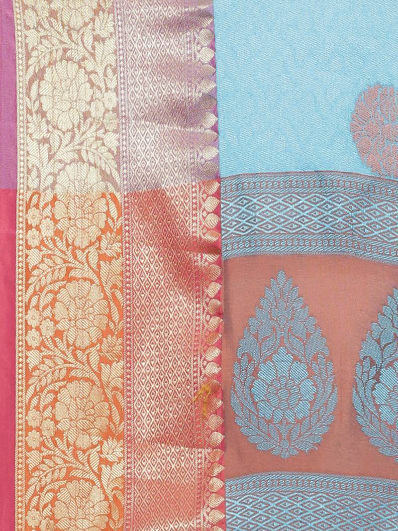 CLASSICATE fom the house of The Chennai Silks Women's Sky Blue Organza Saree With Blouse Piece