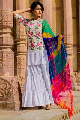 Rose Pink Kurta Set With Multi-Coloured Lehariya Dupatta 1