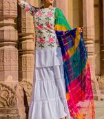 Rose Pink Kurta Set With Multi-Coloured Lehariya Dupatta